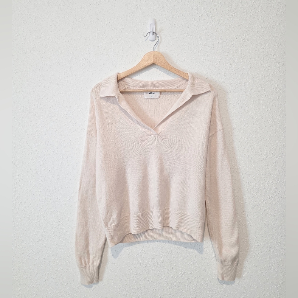 Aritzia Wilfred Cream V Neck Merino Wool Sweater S